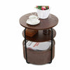 Round Coffee Table Sofa Side/End/Bedside/Snack Stand Tray with Basket Storage