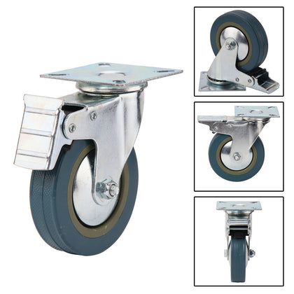 4 X Heavy Duty 100mm Rubber Swivel Castor Wheels Trolley Caster Brake 600KG Cyan