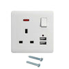 Double Wall Plug Socket 2 Gang 13A w/ USB Charger Port Outlets Black/White Plate