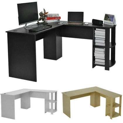 Black/ White Corner Computer Desk L-Shaped Office Workstation Table Book Shelf