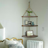 Rustic Hanging Swing Corner Shelves Solid Wood Rope Ladder Floating Shelf Unit