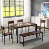 6Pcs Dining Table & Chairs Set Kitchen Furniture With Storage Bench Space-Saving