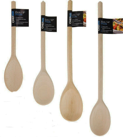 Chef Aid Traditional Beech Wooden Spoon 8” 10” 12” 14” Cooking Stirring Natural