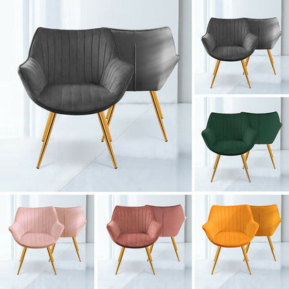 2pcs Accent Backrest Dining Chairs Padded Armchair Tub Lounge Chair Metal Legs