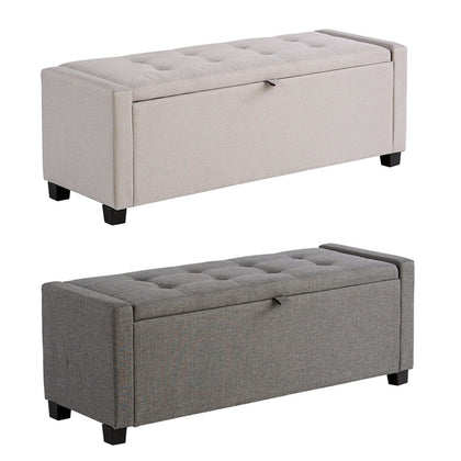 Verona Upholstered Ottoman Bench Trunk Box Grey Hopsack Fabric Storage Lift Up