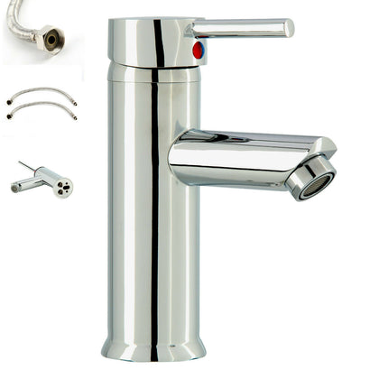 Modern Bathroom Taps Basin Sink Mono Mixer Chrome Cloakroom Tap with 2 Hoses New