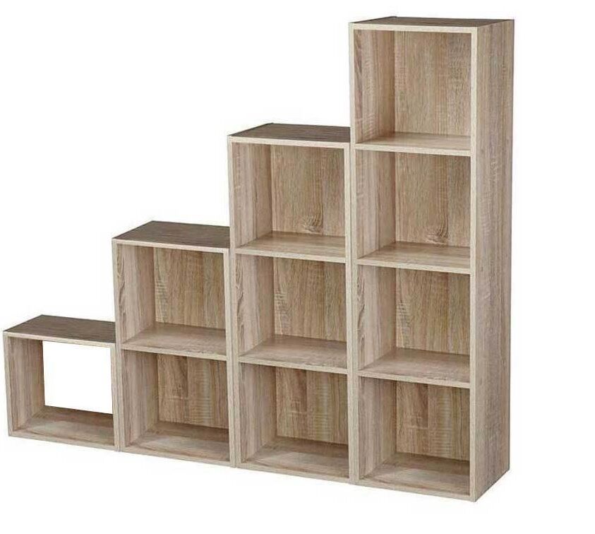 Wooden Storage Unit Cube 2 3 4 Tier Strong Bookcase Shelving Home Office Display