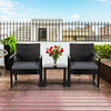 Rattan Garden Furniture Set 3 Pcs Wicker Patio Set Table Chairs W/Cushion,Black