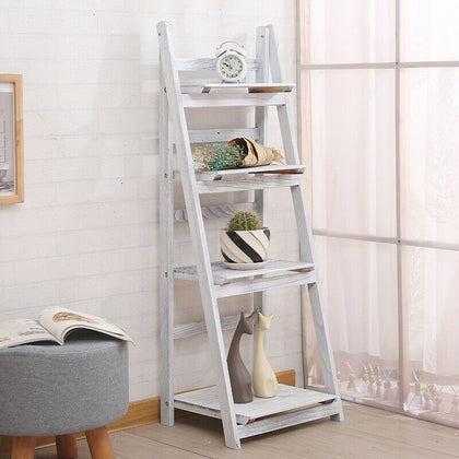 Folding 4 Tier Plant Flower Pot Shelf Stand Bookcase Storage Display Ladder