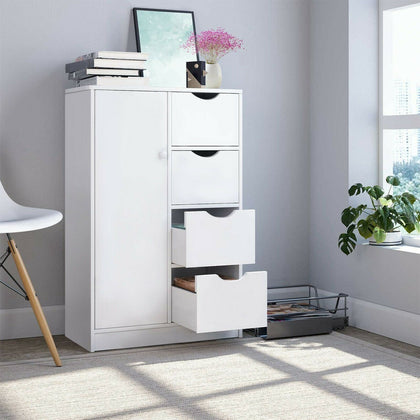 4-Drawer Bathroom Cabinet Bedroom Nursery Storage Cabinet Dresser Entryway +Door