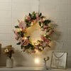 Large LED Artificial Hydrangea Rose Wreath Door Floral Garland Home Flower Decor