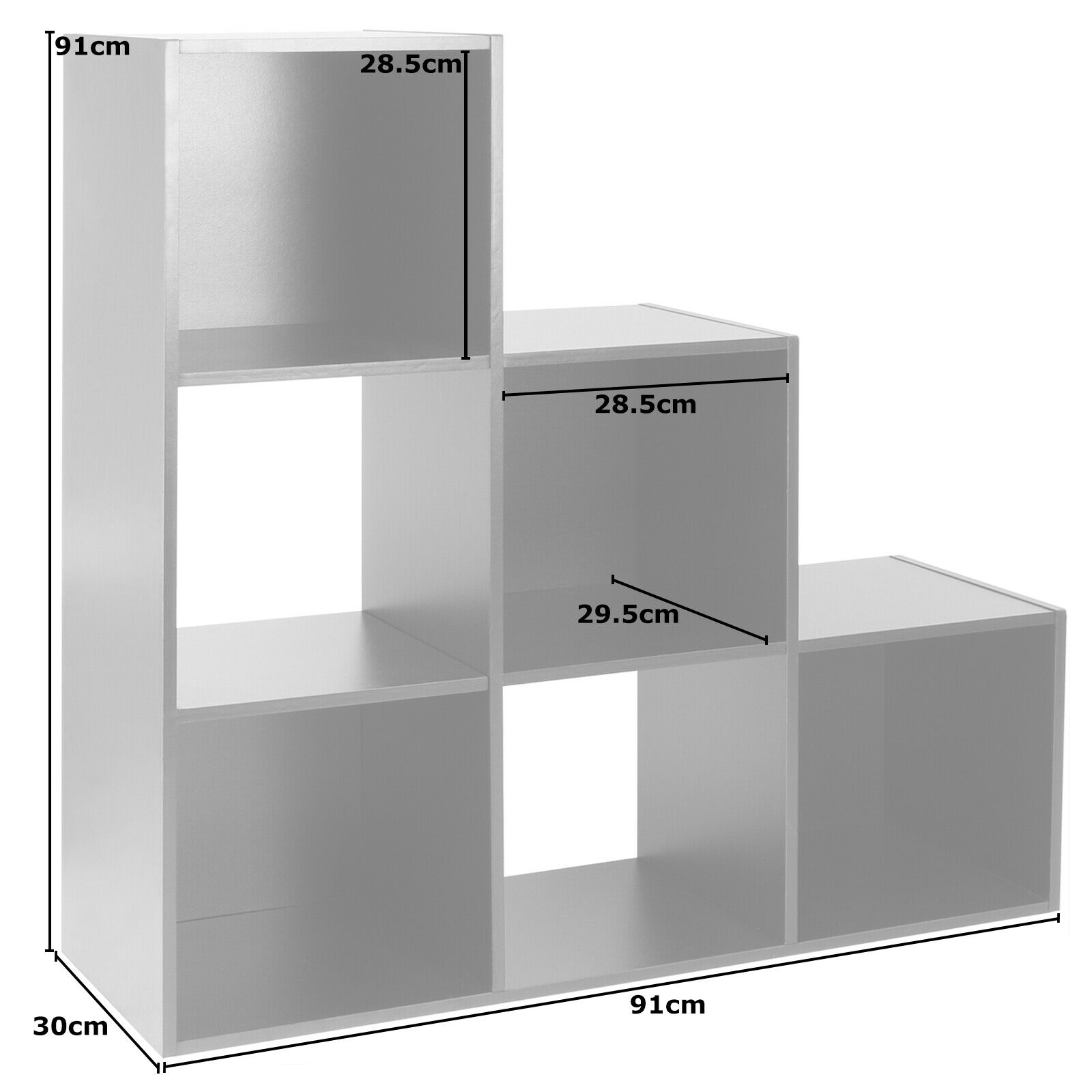 HARTLEYS BLACK 6 CUBE MODULAR SQUARE STORAGE/SHELVING 3 TIER SHELF DISPLAY UNIT