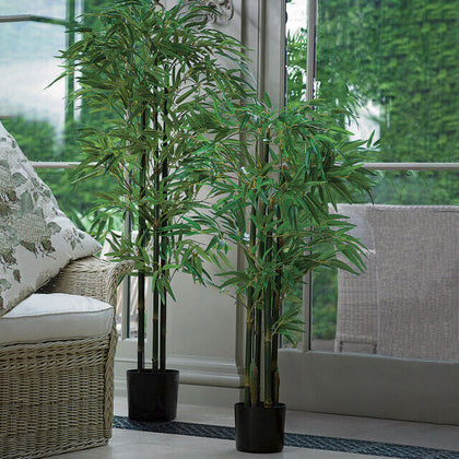 Artificial 4ft Green Bamboo Bush Tree Arrangement Pot Potted Plant Realistic