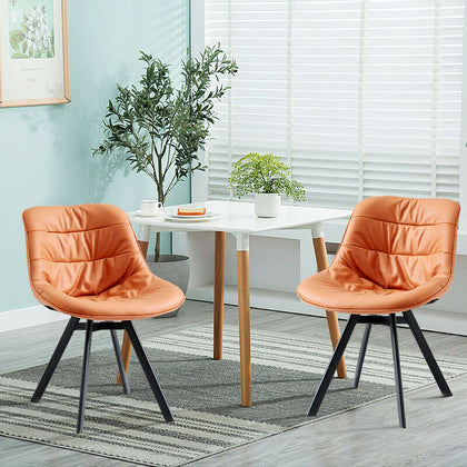2× brown Faux Leather Dining Chairs Padded Seat & Metal Legs Corner Chairs Room