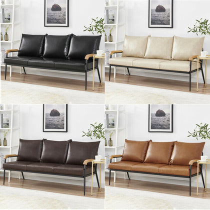 3 Seats Faux Leather Sofa Living Room Armchair Metal Legs Simple Modern 4 Colors