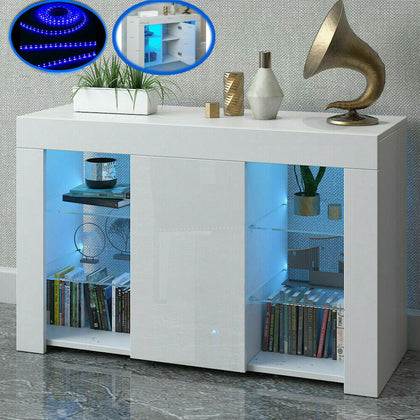 Cabinet Cupboard sideboard TV Unit Matt Body and High Gloss Doors + LED Light!