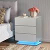 LED Light 3 Drawers Bedside Table High Gloss Cabinet Side End Table Living Room