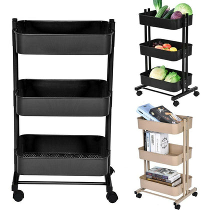 3 Tier Slim Kitchen Storage Trolley Cart Rack Shelf Fruit Basket Rolling Wheel