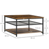 Vintage Square Coffee Table Large Shelf Storage Metal Mesh Industrial Style Room