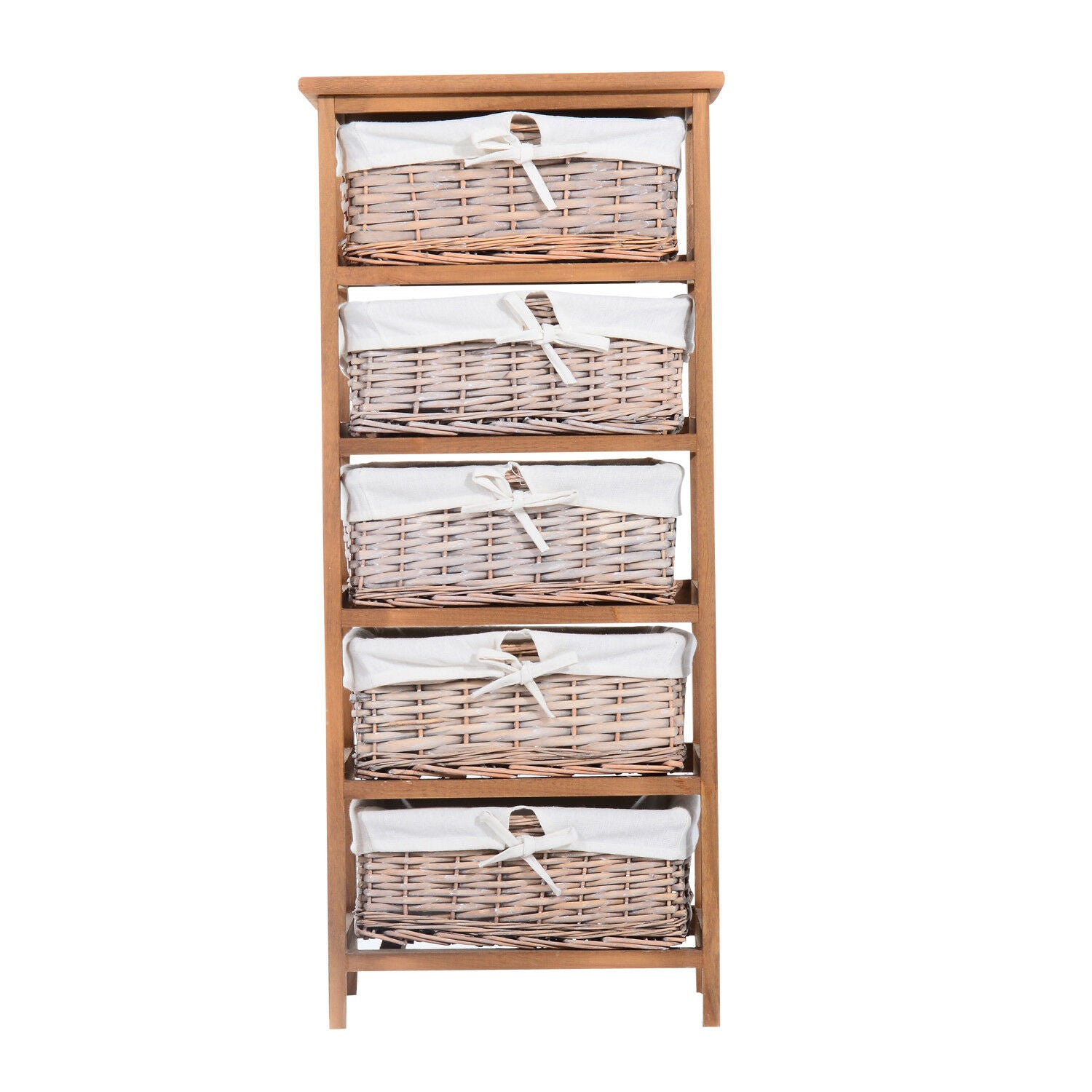 Wicker 5 Drawers Units Wooden Storage Cabinet Basket Natural