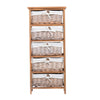 Wicker 5 Drawers Units Wooden Storage Cabinet Basket Natural