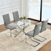 Clear Glass Dining Table and 4 Chairs Set PU Leather Cross Leg Kitchen Furniture