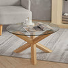 Round Glass Sofa Side Table Coffee Table Large End Tea Table Stand with Wood Leg