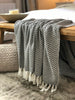 Luxury 100% Cotton Dark Grey White Herringbone Throw Blanket Fringed Sofa Bed