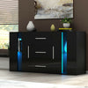 Sideboard Storage Cabinet Cupboards 3 Drawers 2 Doors TV Stand Unit LED Lights