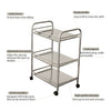 Kitchen Service Cart Trolley 3-Tier Rolling Utility Stainless Steel Frame Silver