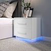 Bedside Table 2 Drawers Nightstand Front High Gloss Bedroom Cabinet w/ LED Light