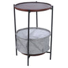 Side Table, Coffee Tea Table, Round Sofa Table Tray With Fabric Storage Basket