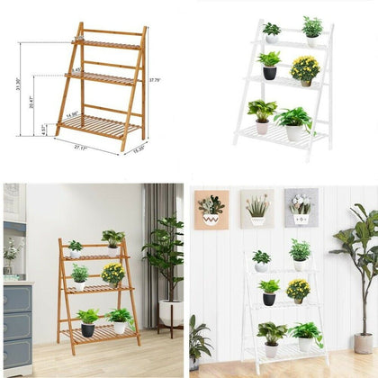 Bamboo Foldable Plant Stand Unit Storage Rack Display Shelving Display Holder