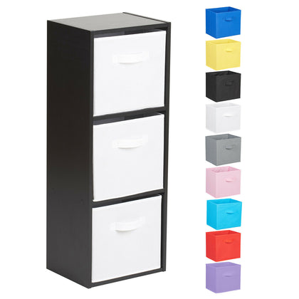 Hartleys 3 Tier Black Bookcase Wooden Display Shelving Unit & Fabric Storage Box