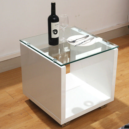 High Gloss Glass Coffee Table Living/Bed Room Furniture Night Lamp Stand Storage