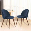 2x Blue Velvet Upholstered Dining Chair With Walnut Legs