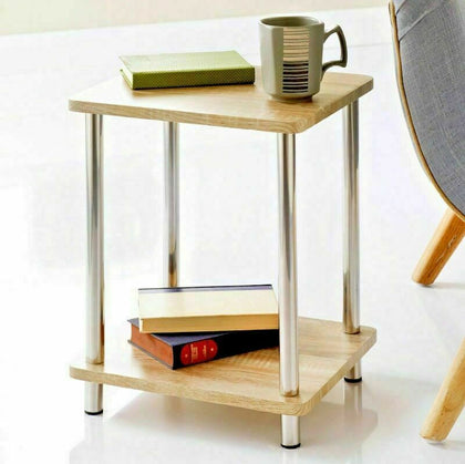 Small 2 Tier Oak Finish Side Table with Shelf Office Bedroom Coffee End Table