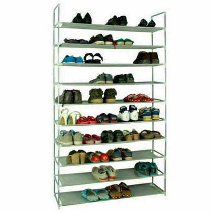 100cm Ultra Large Capacity 10 Layers Non-woven Fabrics & Steel Shoe Rack Gray UK