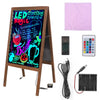 LED Fluorescent Sign Menu Board Neon Writing Glass Board Wooden Frame w/ Remote