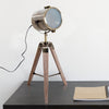 Vintage Tripod Table Desk Lamp Bedside Light Spotlight Copper Finish Wooden Base