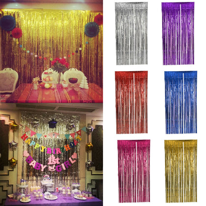 5Pcs 2Mx1M Shimmer Foil Glitter Tinsel Metallic Backdrop Curtain Wedding Party