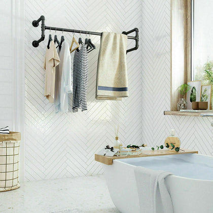 105CM Industrial Pipe Clothes Rail Shelf Clothing Rack Wall Mounted Custom UK MU