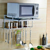 Microwave Oven Rack Holder Stand Organizer Aluminum Wall Storage Shelf Hooks