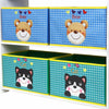 Children Toy Storage Unit with 4 Fabric Removable 3 Tier Kids Bookshelf Wooden
