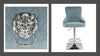Grey blue Suede Upholstered Bar Chair Stool Gas Lift Swivel LION HEAD KNOCKER (GREY SUEDE)