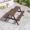 Wooden Garden Table Benches Set Beer Table with Parasol Hole Outdoor Furniture