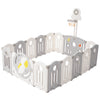 2in1 16 Panel Foldable Baby Playpen with Activity Panel and Basketball Hoop Grey