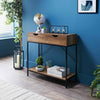 2 Drawer Console Table Black Metal Frame & Wooden Drawers and Shelf Furniture