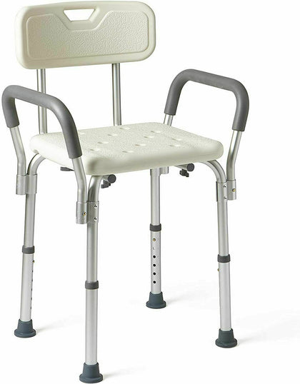 Height Adjustble Shower Seat Aluminium Bathroom Chair Elderly Aid with Arm&Back