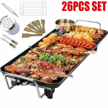 Indoor/Outdoor Electric BBQ Grill Griddle Cast Iron Hot Plate Desktop Cooking 26